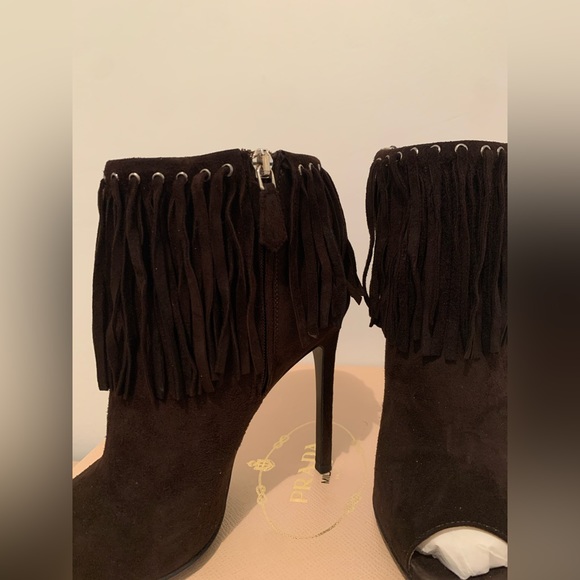 PRADA Peep Toe bootie Size 36.5/ 6.5 suede chocolate brown color - Picture 2 of 6